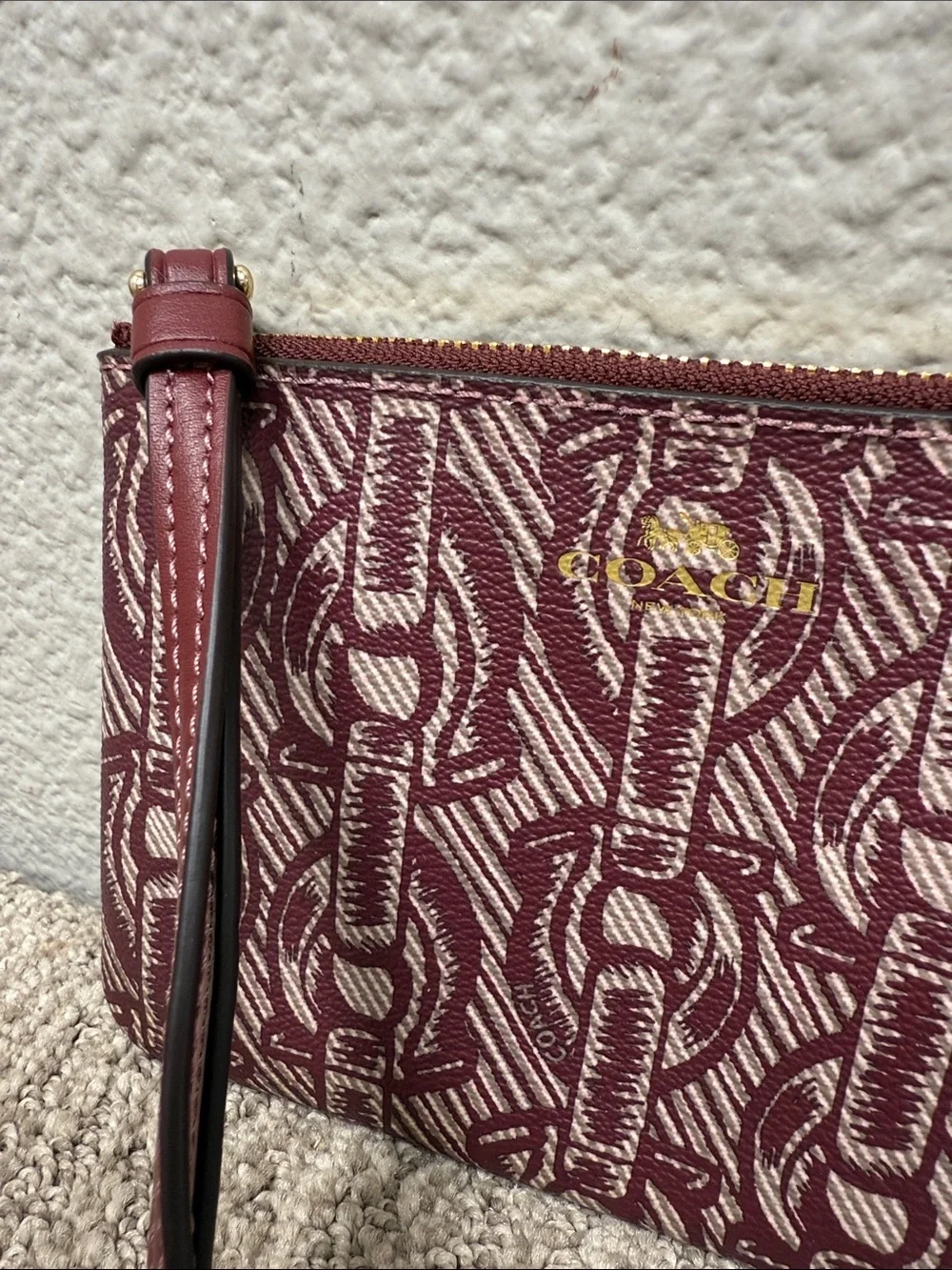 Coach Maroon and Cream Signature Wristlet